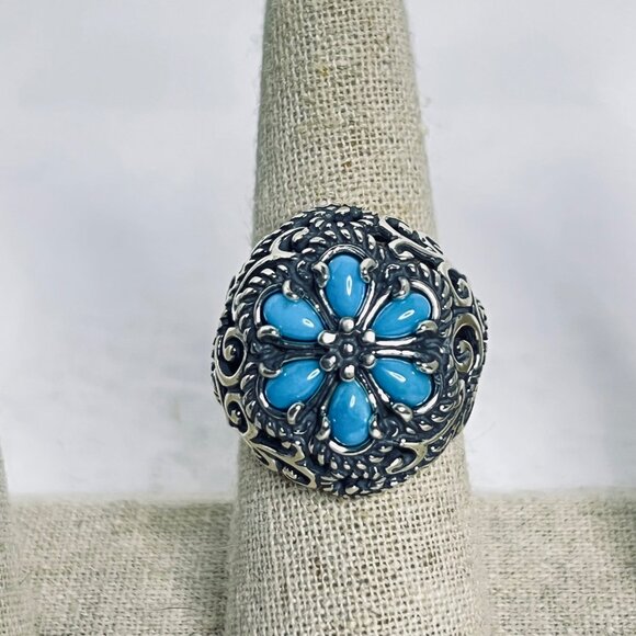Carolyn Pollack Sterling Silver Sleeping Beauty Turquois Cluster Ring (R459) - Picture 2 of 9